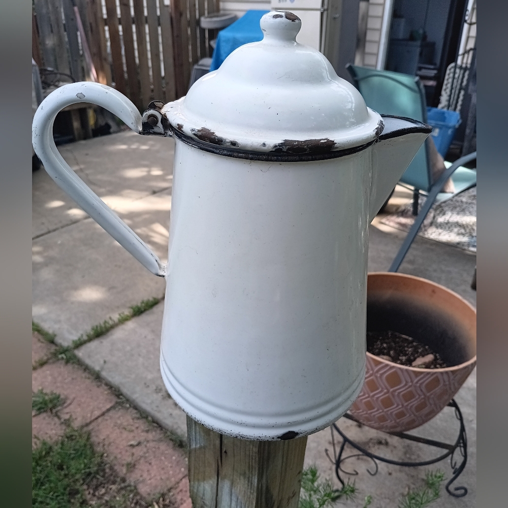 Vintage White Enamel Pitcher - Picture 4 of 8